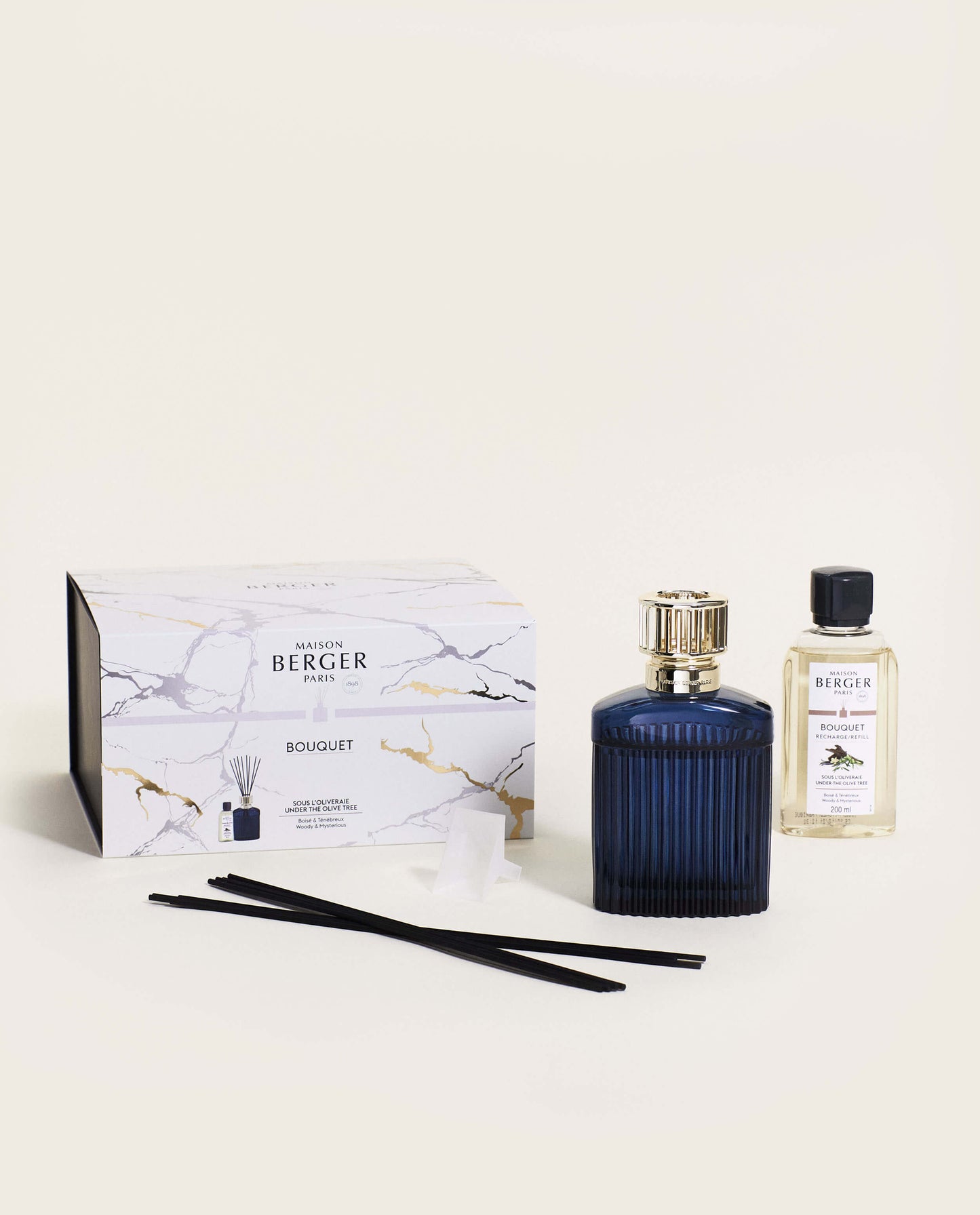 Alpha Imperial Blue Reed Diffuser Gift Set with Under the Olive Tree